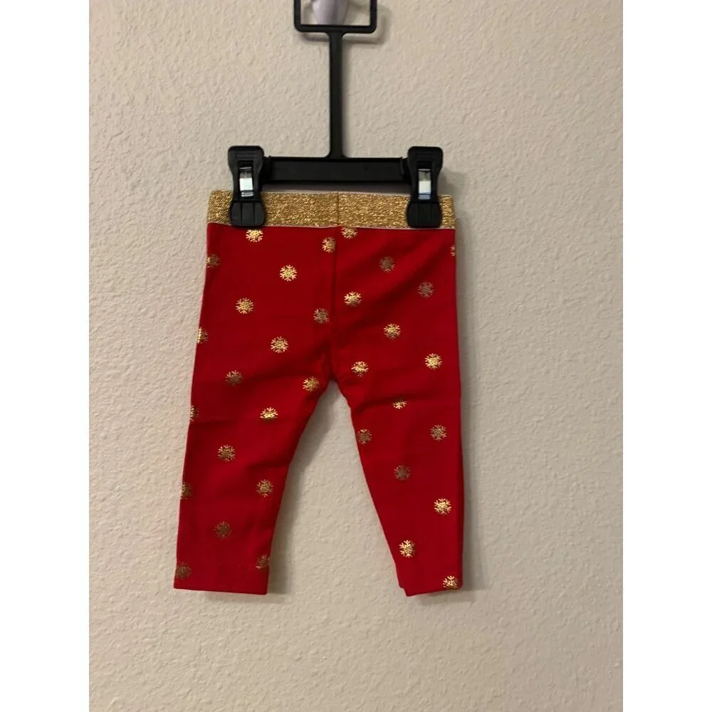 NWOT Red & Gold Snowflake Leggings Baby Girl Size 0-3 Months Christmas WinterAD2